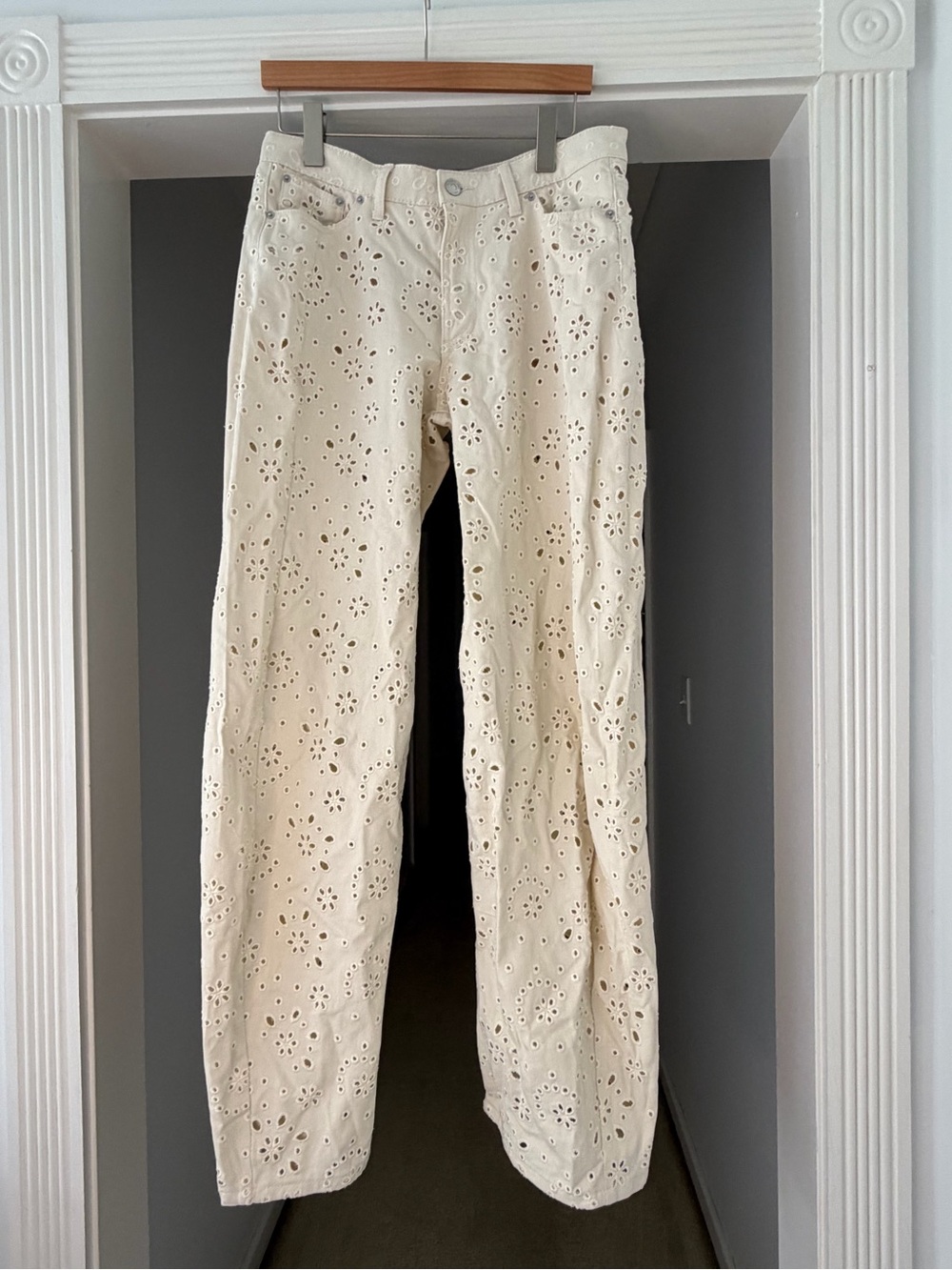 Steve Madden Rori High Rise barrel Cream Eyelet Cutout Wide Leg Pants